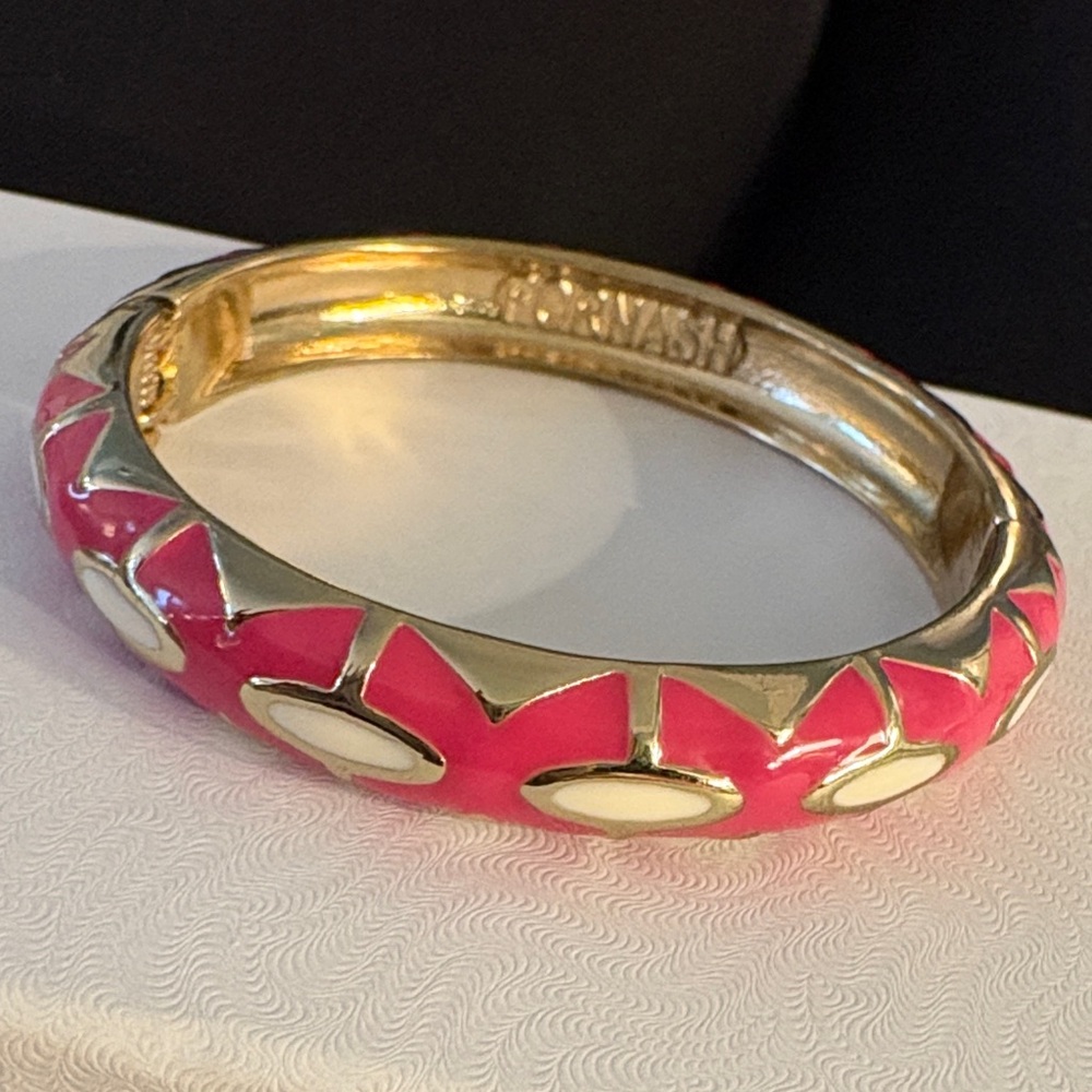 Fornash Pink & Gold Enamel Hinged Bangle Bracelet